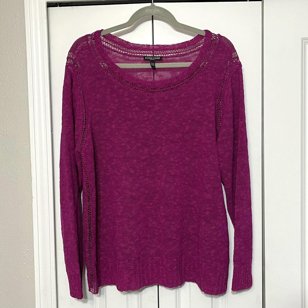 Eileen Fisher Top Womens 1X Pink Open Knit Organic Linen coastal relaxed layer